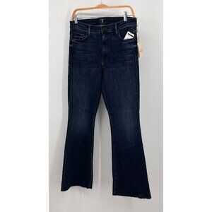 MOTHER The Weekender Fray Jeans Size 30 Flare Raw Hem Dark Wash USA Made